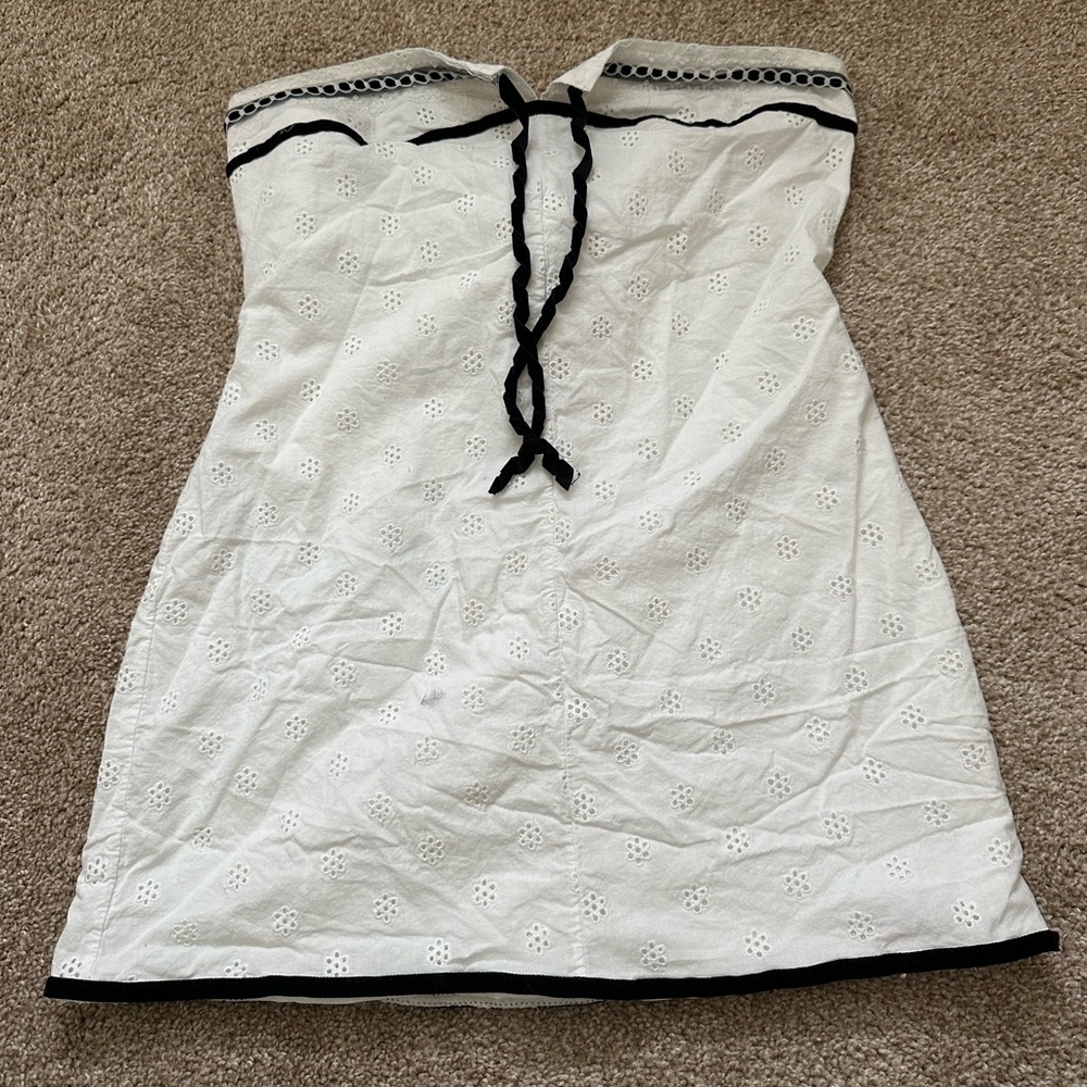 White Strapless Dress with Black Trim